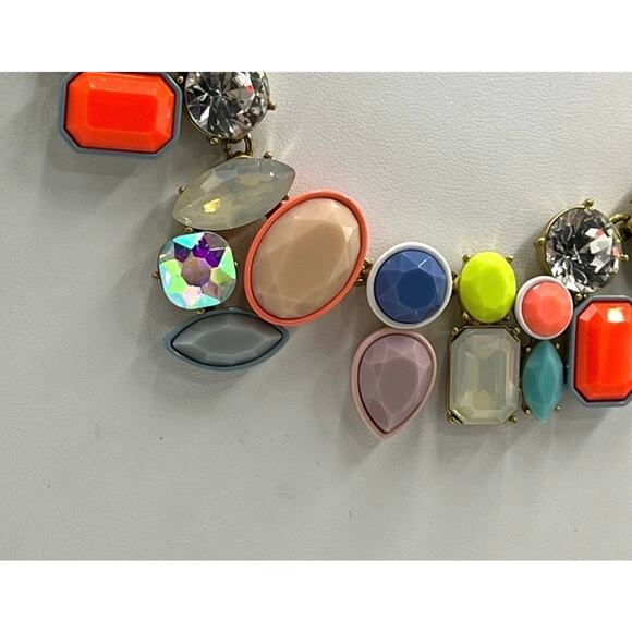 J. Crew Brûlée Neon Pastel Multicolor Fiesta Rhinestone Crystal Cluster Necklace - Picture 10 of 16